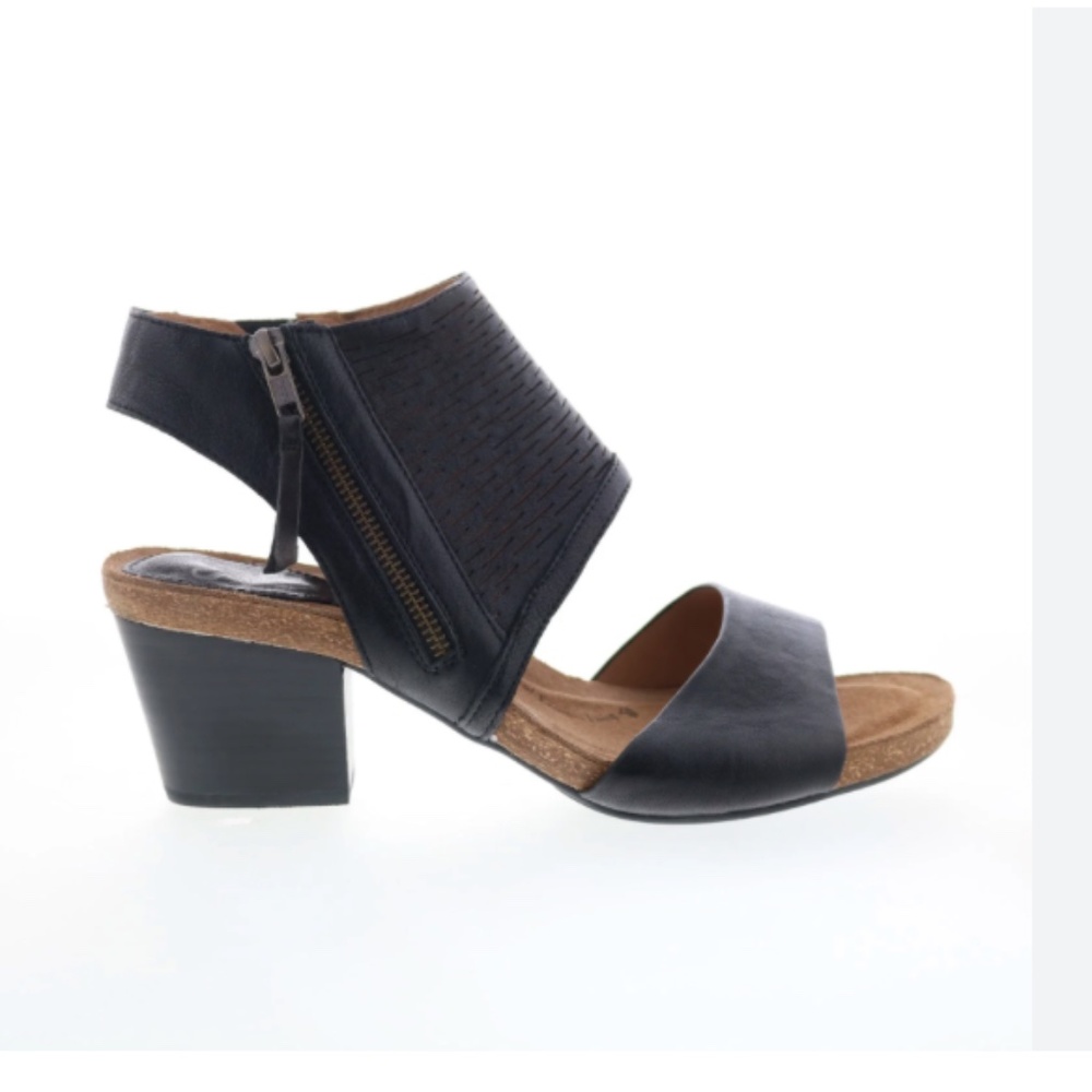Sofft Black Leather Open-Toe Block Heel Sandal